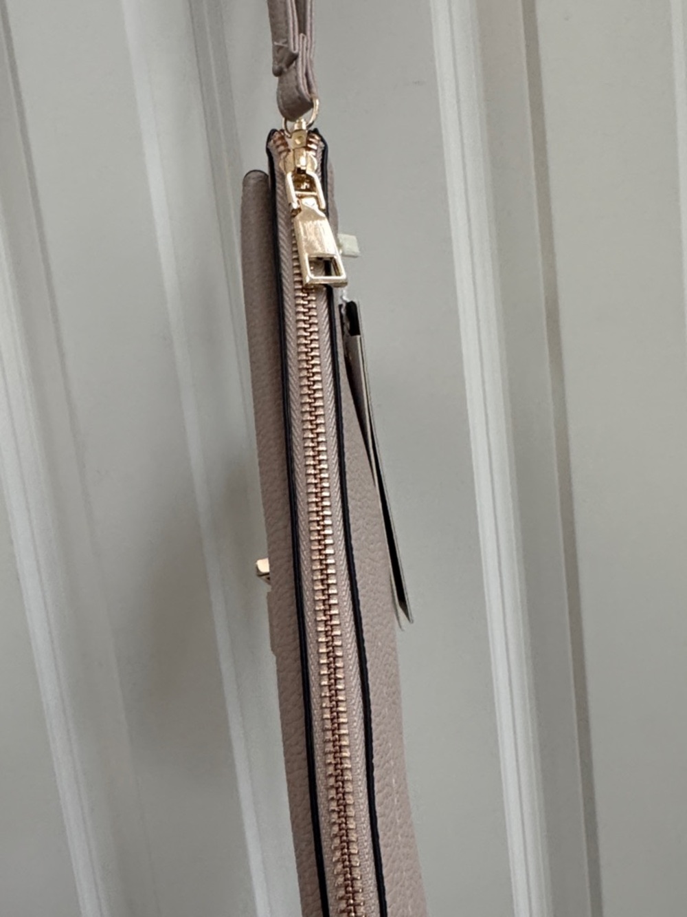 Taupe Pebbled Wristlet Clutch with Gold Lock Accent - Picture 3 of 6